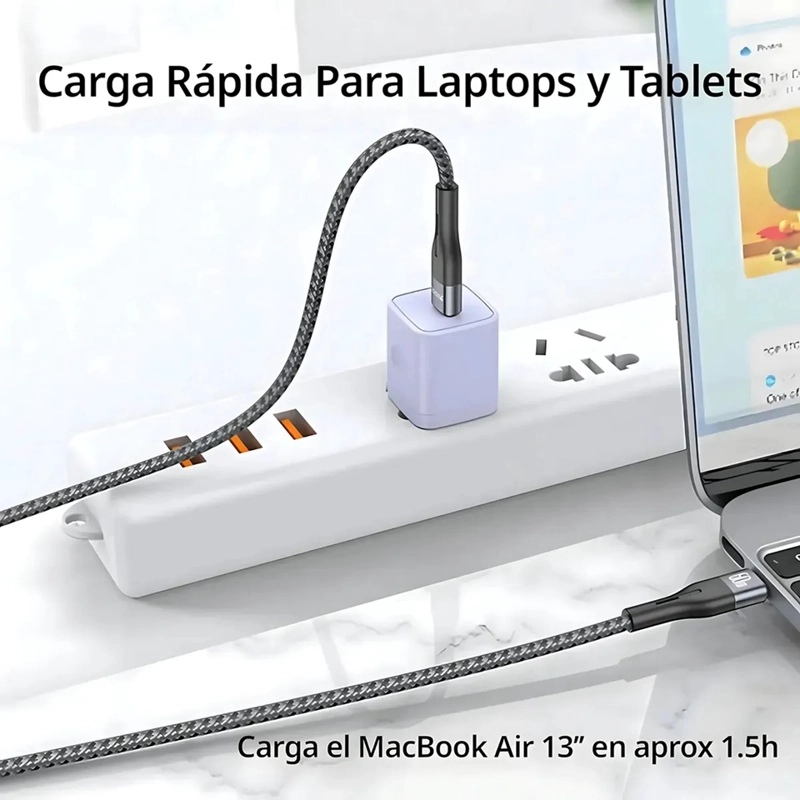 CABLE USB TIPO C A USB C LARGO 1 METRO 60W PARA IPHONE SAMSUNG YESIDO CA156 NEGRO - 3