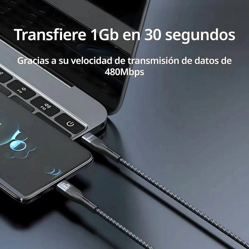 CABLE USB TIPO C A USB C LARGO 1 METRO 60W PARA IPHONE SAMSUNG YESIDO CA156 NEGRO - 4