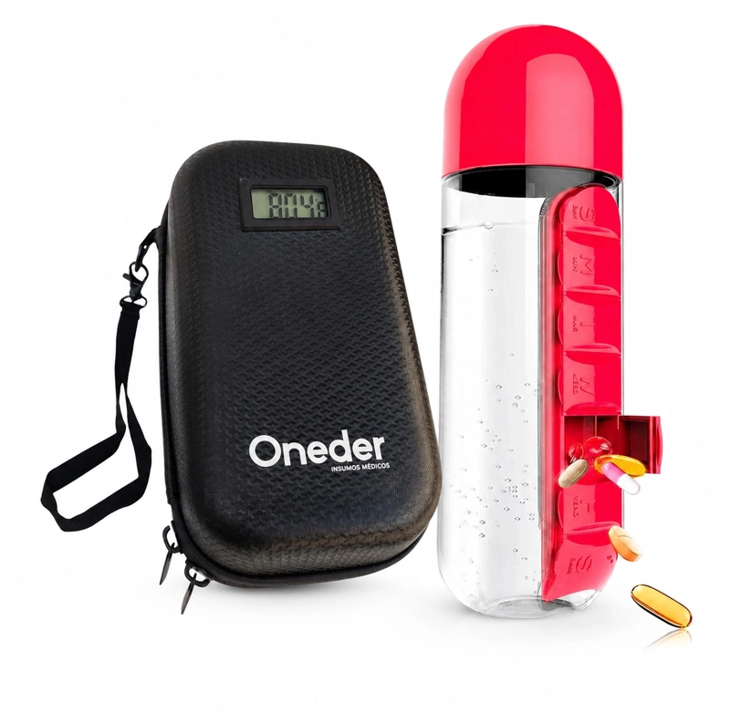 PACK ESTUCHE COOLER INSULINA NEGRO DE VIAJE SEMANAL Y BOTELLA PASTILLERO ONEDER - 1