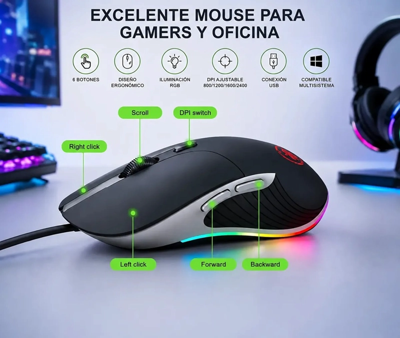 KIT GAMER IMICE MOUSE X6 3200 DPI + MOUSEPAD RGB 35X25 CM - 3