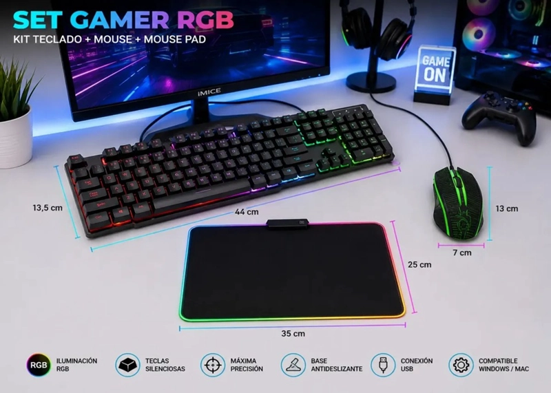 KIT GAMER IMICE KM-680 A TECLADO MOUSE +MOUSEPAD RGB S - 2