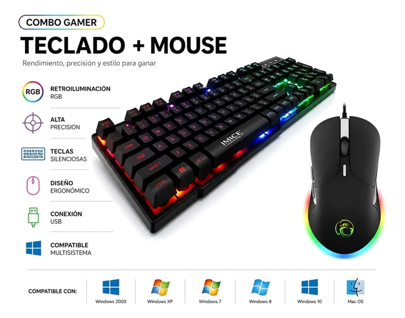 KIT GAMER PREMIUM IMICE TECLADO AK-600 + MOUSE X6 6400 DPI TECLADO NEGRO - 2