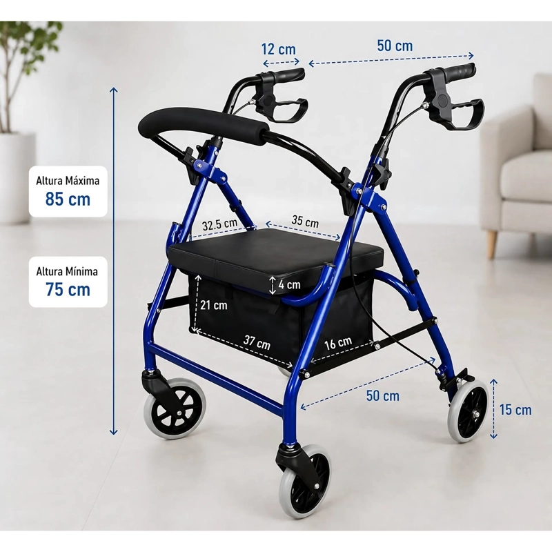 ANDADOR ORTOPEDIA BURRITO CON ASIENTO Y BOLSO 4 RUEDAS 3004B-1 - 3