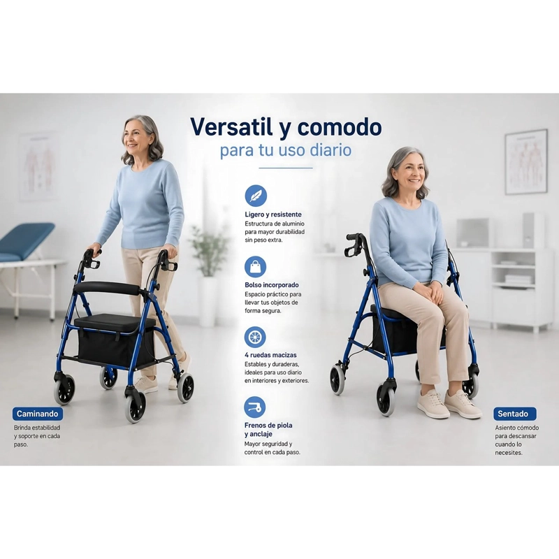ANDADOR ORTOPEDIA BURRITO CON ASIENTO Y BOLSO 4 RUEDAS 3004B-1 - 5