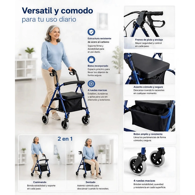 ANDADOR ORTOPEDIA BURRITO CON ASIENTO Y BOLSO 4 RUEDAS 3004B-1 - 8