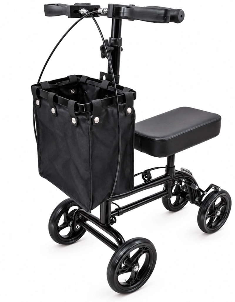 ANDADOR DE RODILLA SCOOTER ORTOPEDICO PLEGABLE CON FRENO DE MANO Y BOLSO NEGRO 9007AB - 1