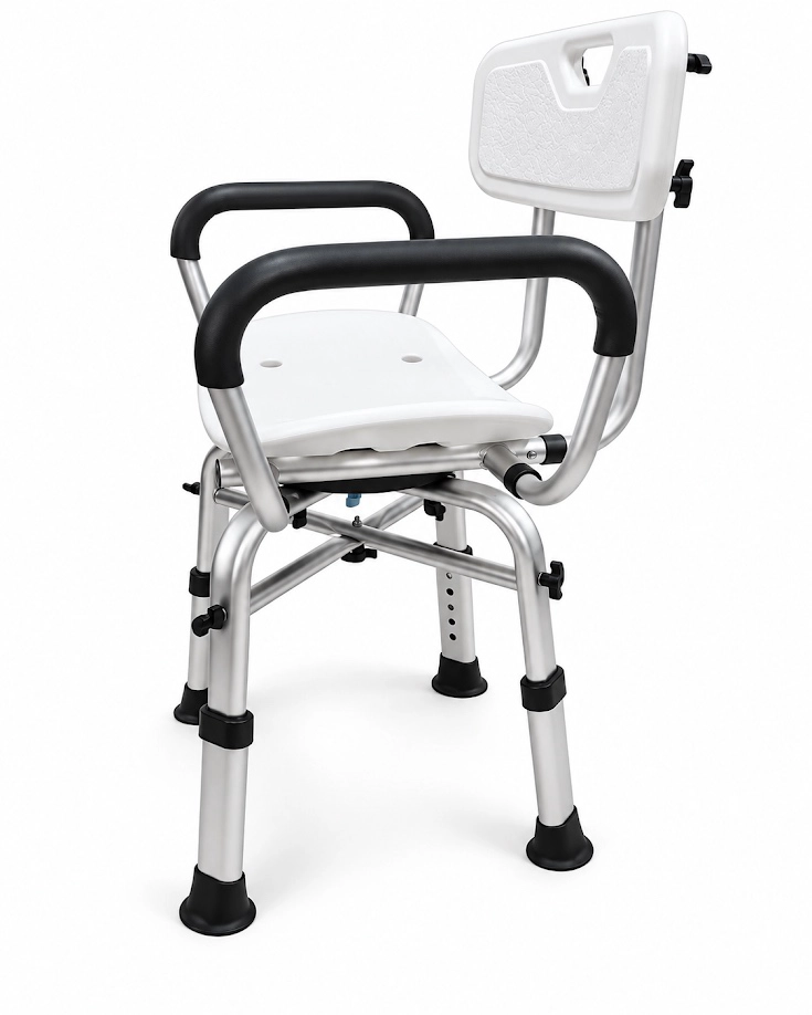 SILLA DE DUCHA GIRATORIA ADULTO MAYOR DE ALUMINIO CON RESPALDO Y APOYABRAZOS 130 KG BLANCA 483A - 5