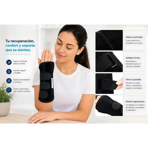 MUÑEQUERA INMOVILIZADORA TUNEL CARPIANO TENDINITIS MANO IZQUIERDA TALLA M NEGRO - 7