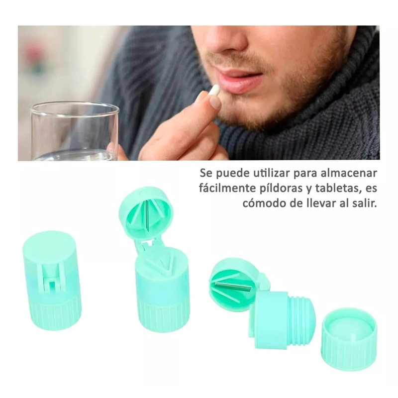 CONTENEDOR, CORTADOR Y MOLEDOR DE PASTILLAS 4 EN 1 VERDE - 3