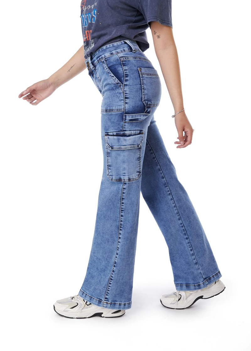 JEANS STRAIGHT FIT MUJER EFESIS AZUL NAOS PALAZZO CARGO - 2