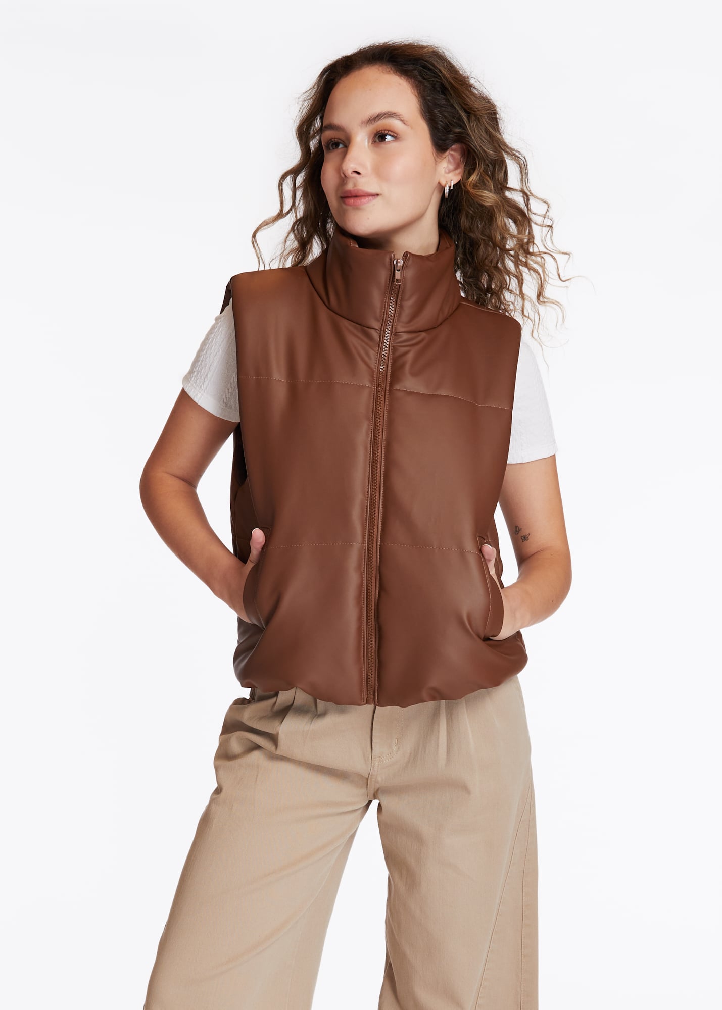 CHAQUETA BLAIR PUFFER CROP PU CAFÉ EFESIS | EFESIS - 1