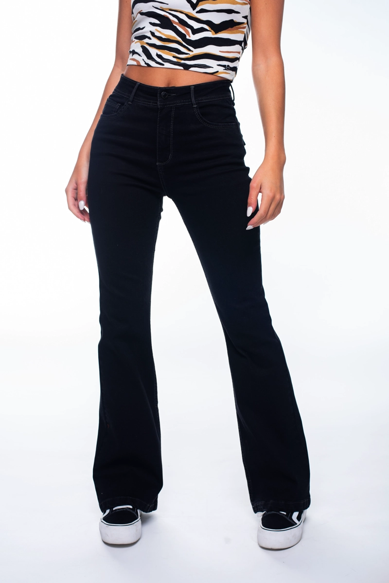 JEANS FLARE MUJER EFESIS NEGRO FEEL HILO CONTRATONO TAPETAS BOLSILLO - 1