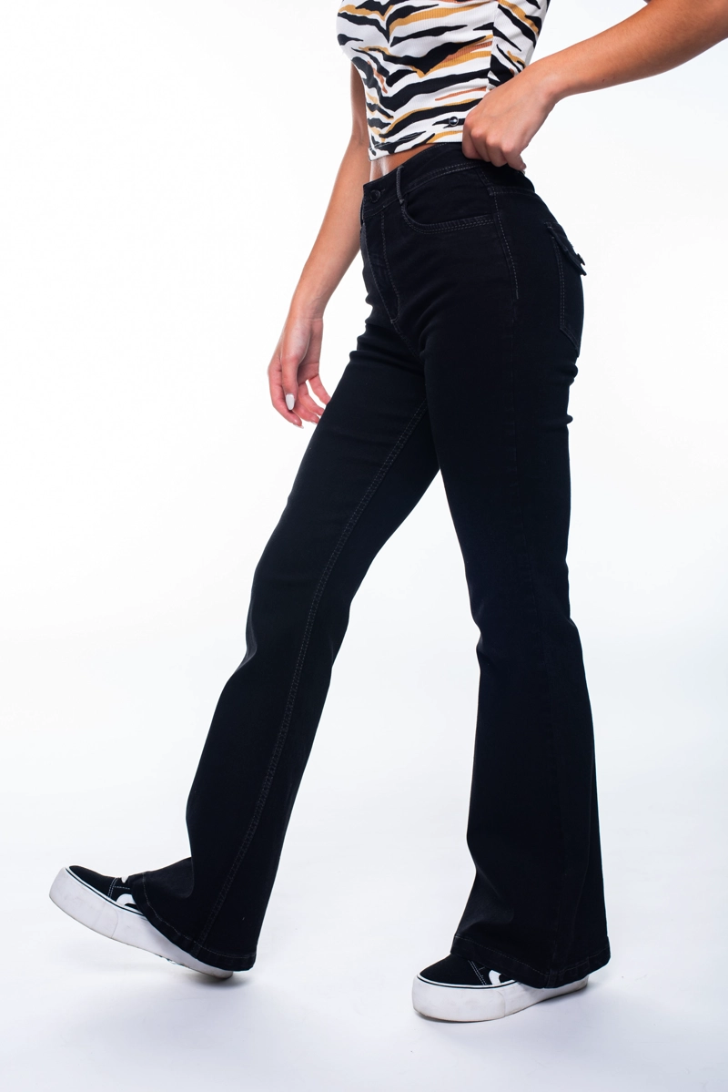 JEANS FLARE MUJER EFESIS NEGRO FEEL HILO CONTRATONO TAPETAS BOLSILLO - 2