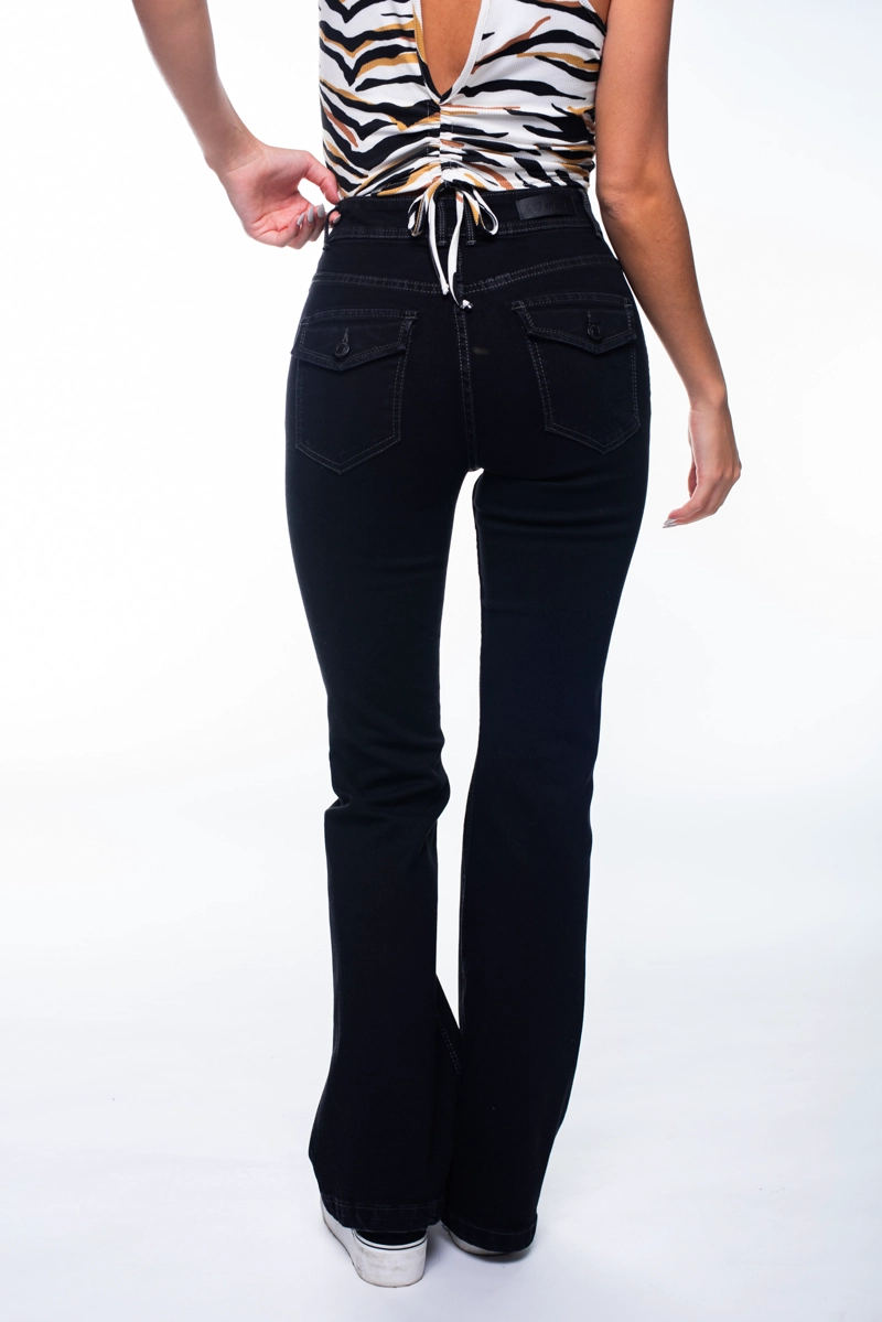 JEANS FLARE MUJER EFESIS NEGRO FEEL HILO CONTRATONO TAPETAS BOLSILLO - 3