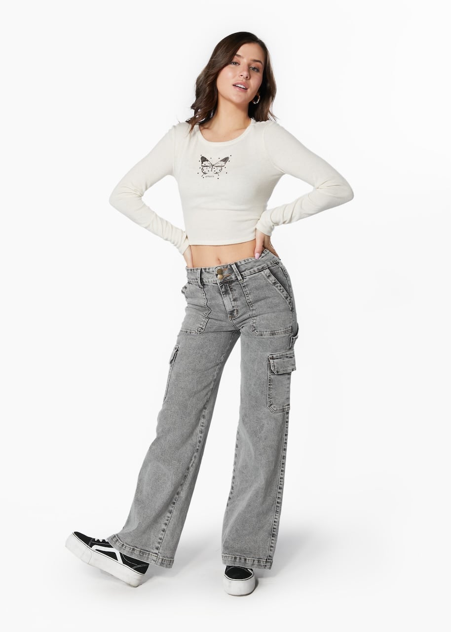 JEANS ALGODÓN MUJER EFESIS GREY NAOS PALAZZO CARGO - 1