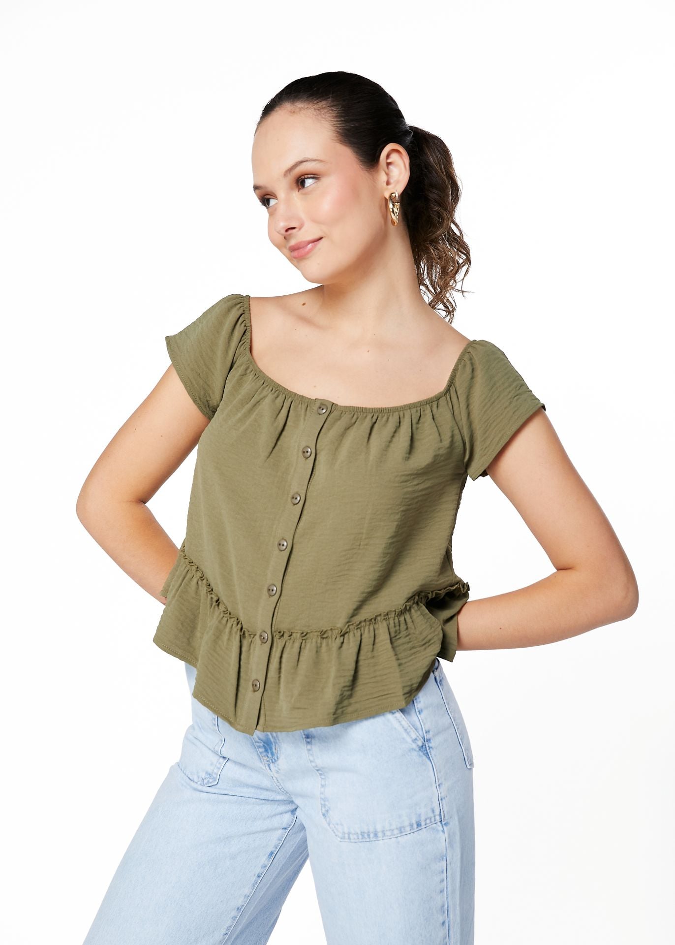 BLUSA SAMAY REGULAR ESCOTE BARDOT EN COLOR NEGRO Y VERDE EFESIS - 1