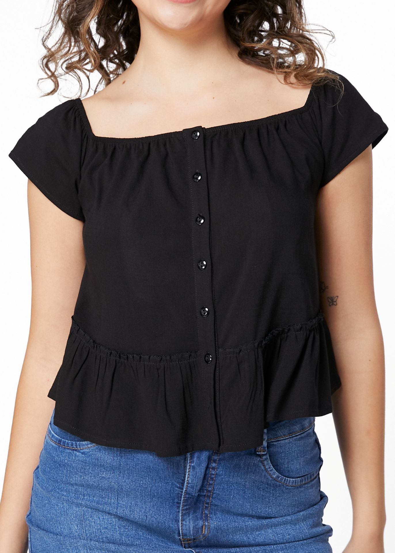 BLUSA SAMAY REGULAR ESCOTE BARDOT EN COLOR NEGRO Y VERDE EFESIS - 2