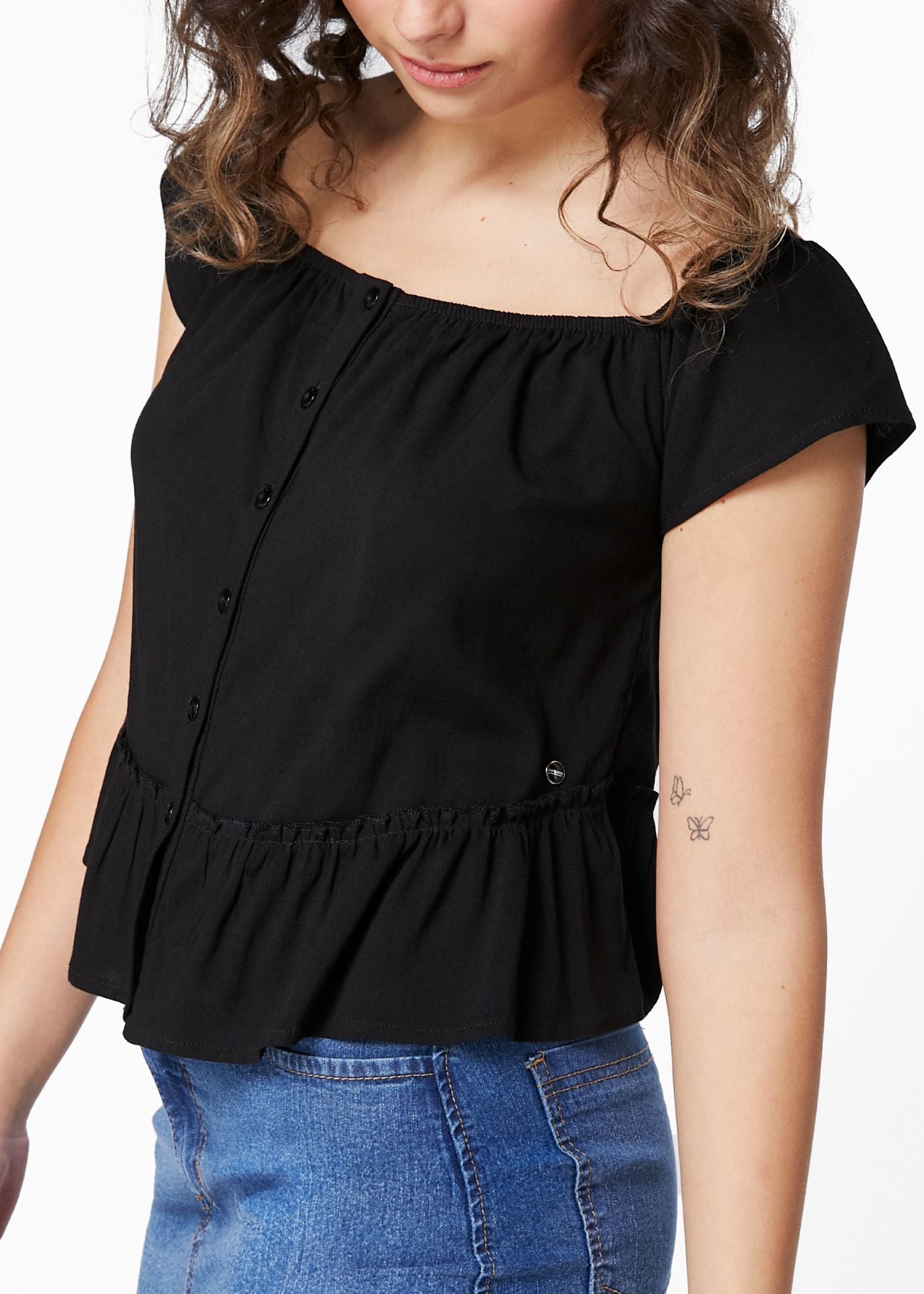BLUSA SAMAY REGULAR ESCOTE BARDOT EN COLOR NEGRO Y VERDE EFESIS - 3