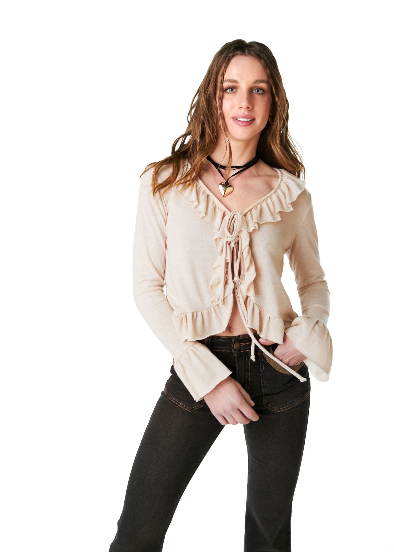 POLERA HANNA REGULAR TIPO BOLERO C/ VUELOS BEIGE EFESIS - 2