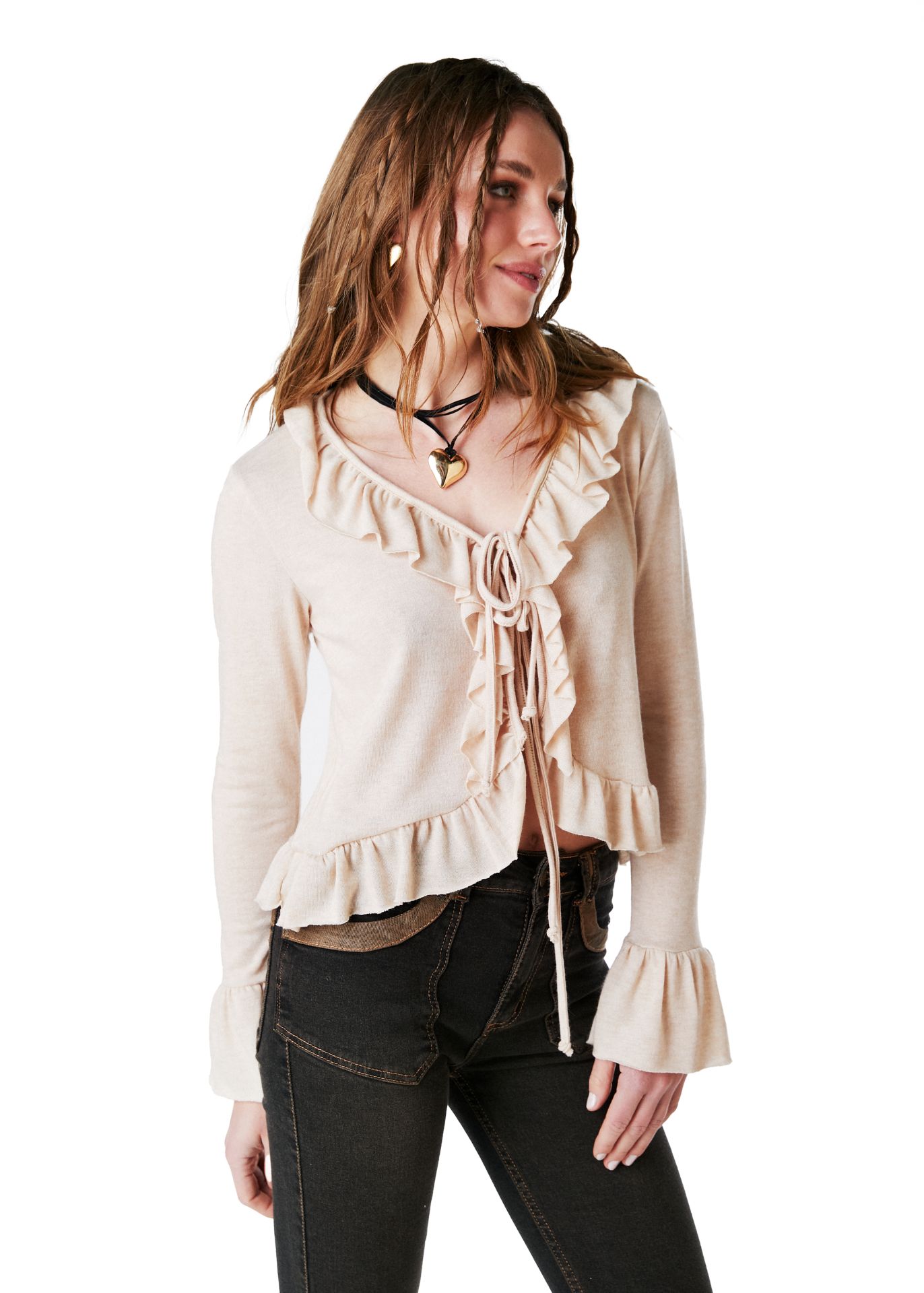 POLERA HANNA REGULAR TIPO BOLERO C/ VUELOS BEIGE EFESIS - 3
