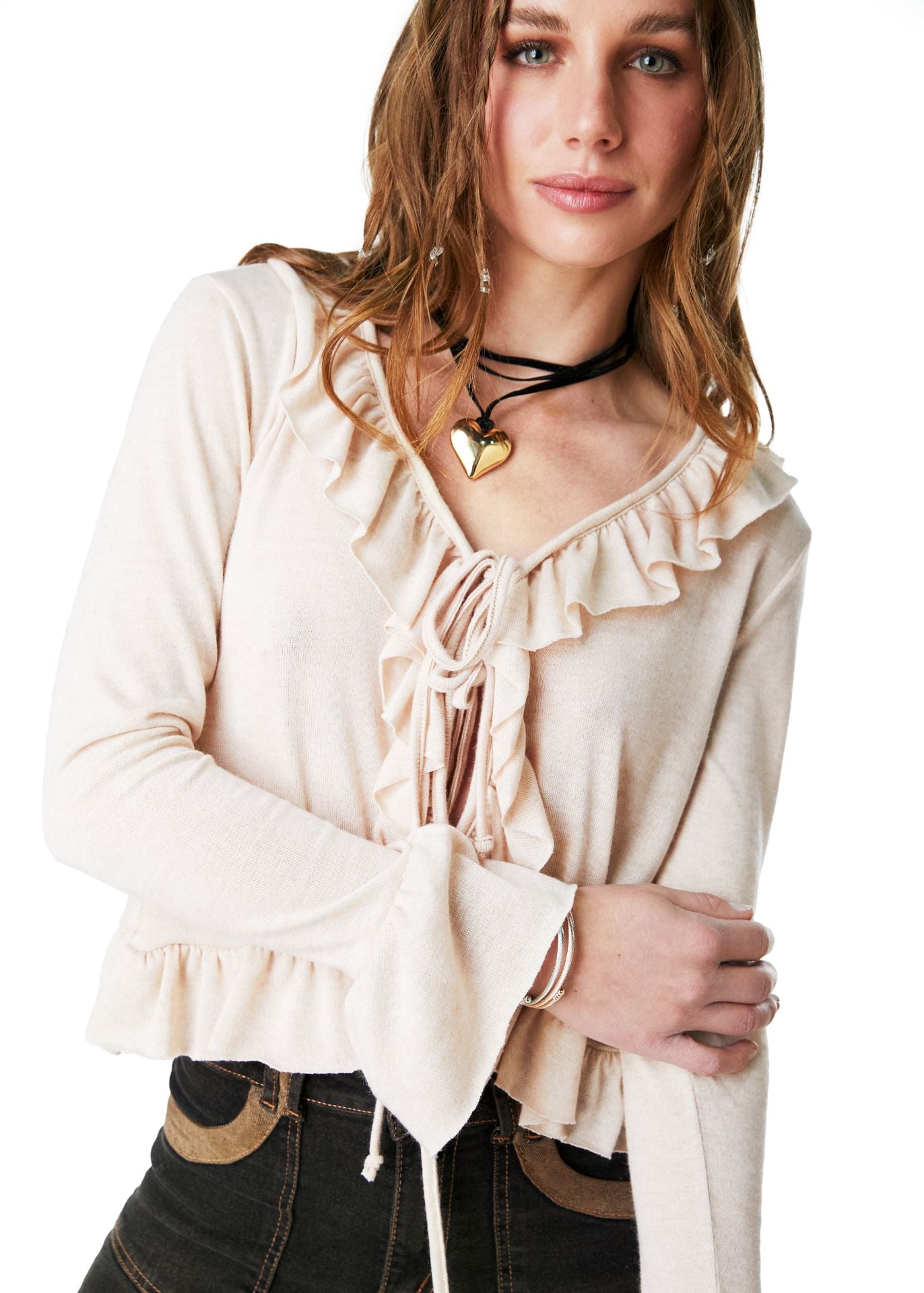 POLERA HANNA REGULAR TIPO BOLERO C/ VUELOS BEIGE EFESIS - 5