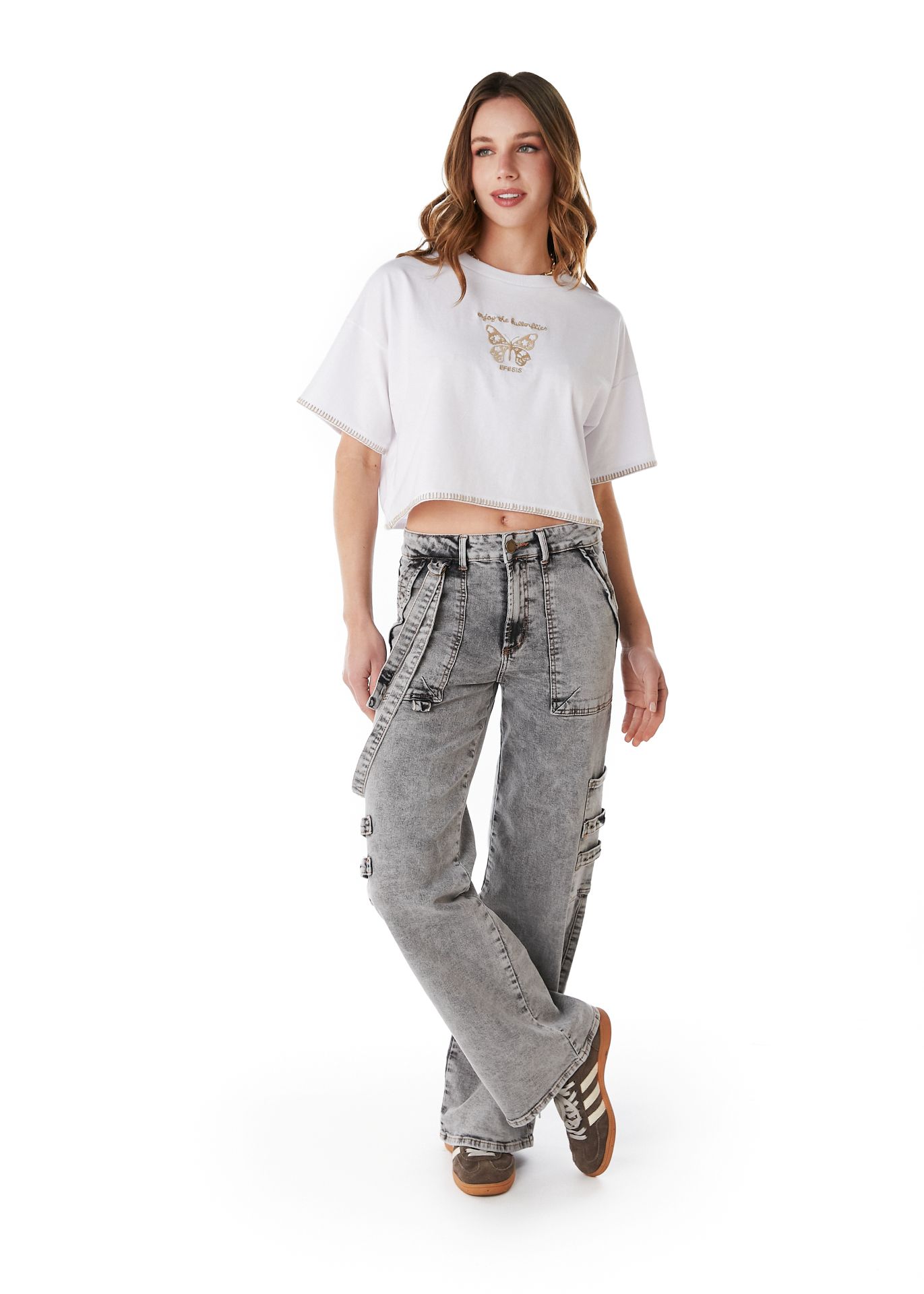 JEANS ZAHIR WIDE TRABAS BOLSILLO PARCHE GRIS EFESIS - 1