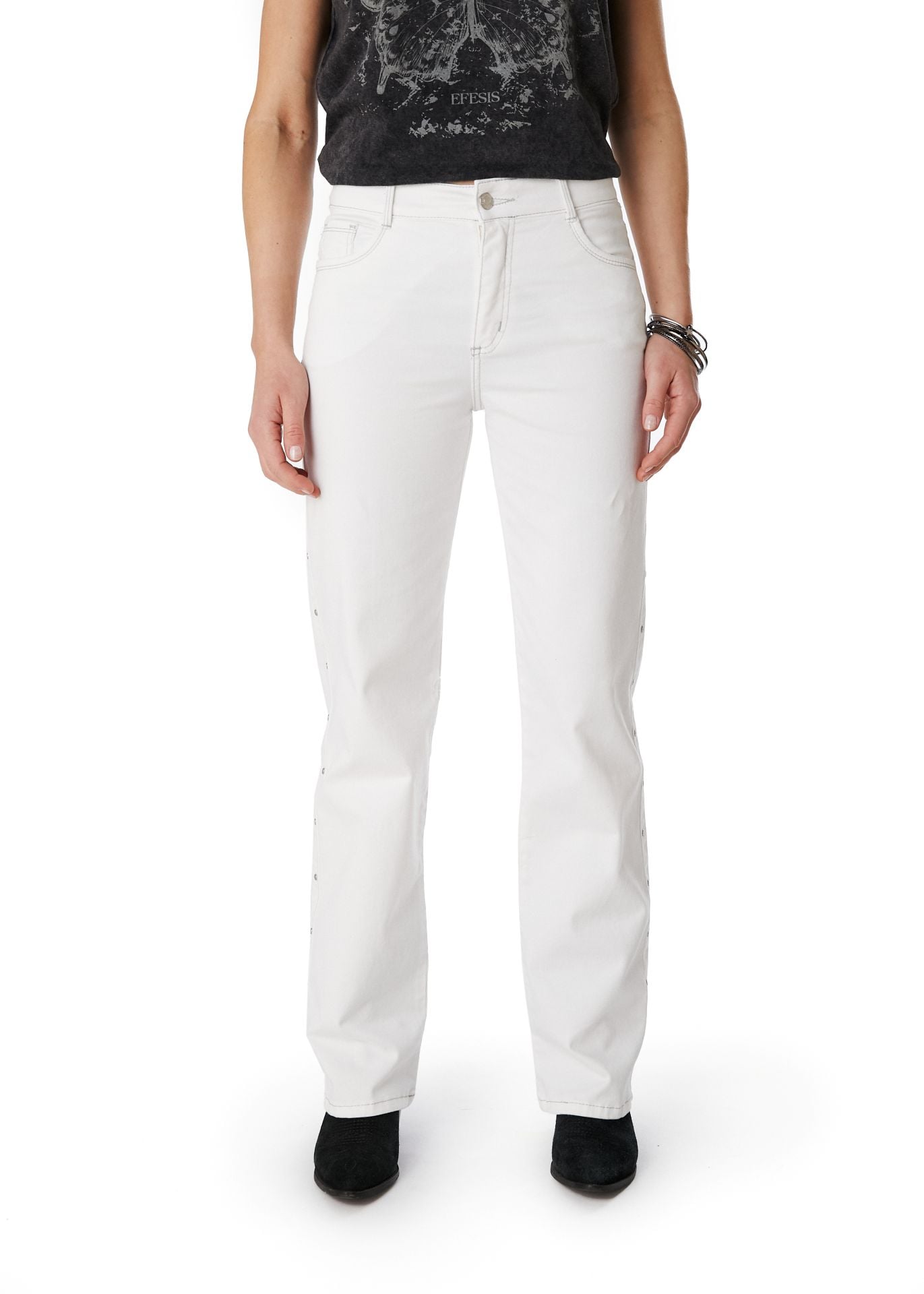PANTALON RUBRUN RECTO TACHAS EN COSTADOS BLANCO EFESIS - 2