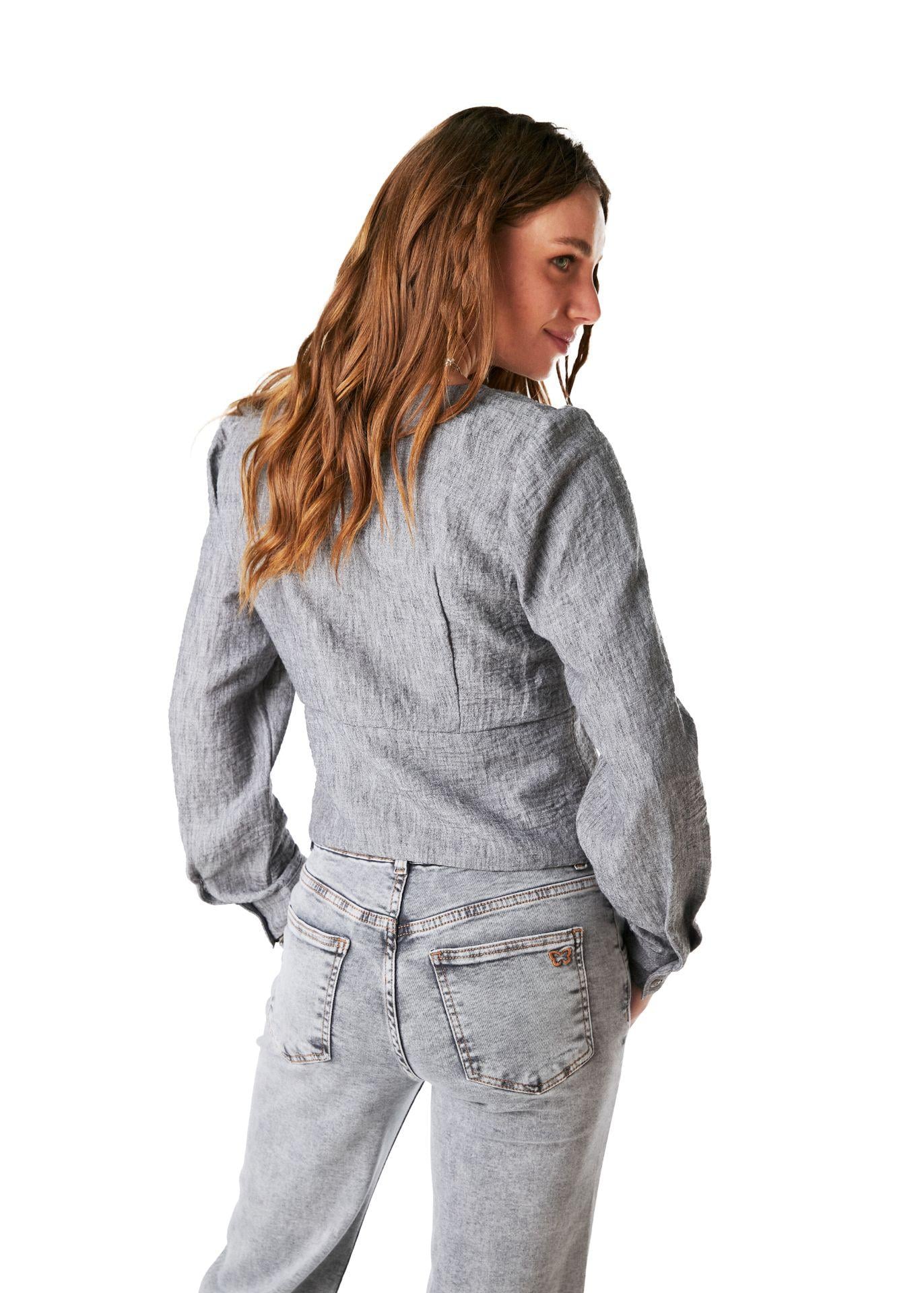 BLUSA KENIA REGULAR BORDADO ESCOTE GRIS EFESIS - 4