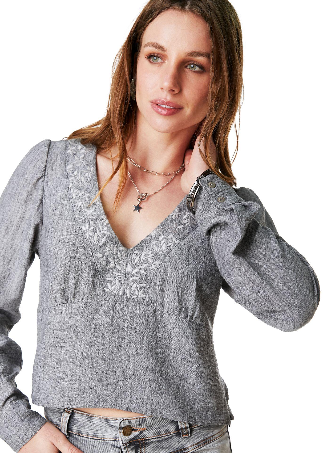 BLUSA KENIA REGULAR BORDADO ESCOTE GRIS EFESIS - 6