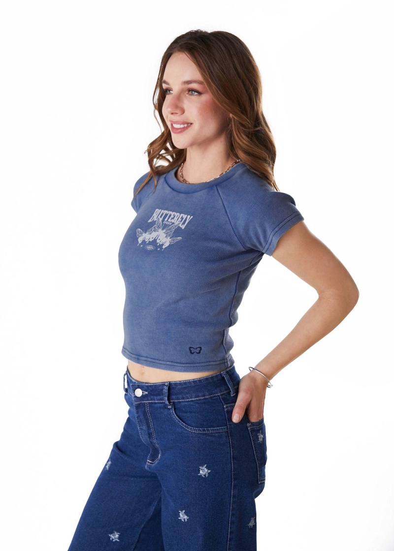 POLERA MILLER BABY TEE ESTAMPADA CELESTE EFESIS - 3