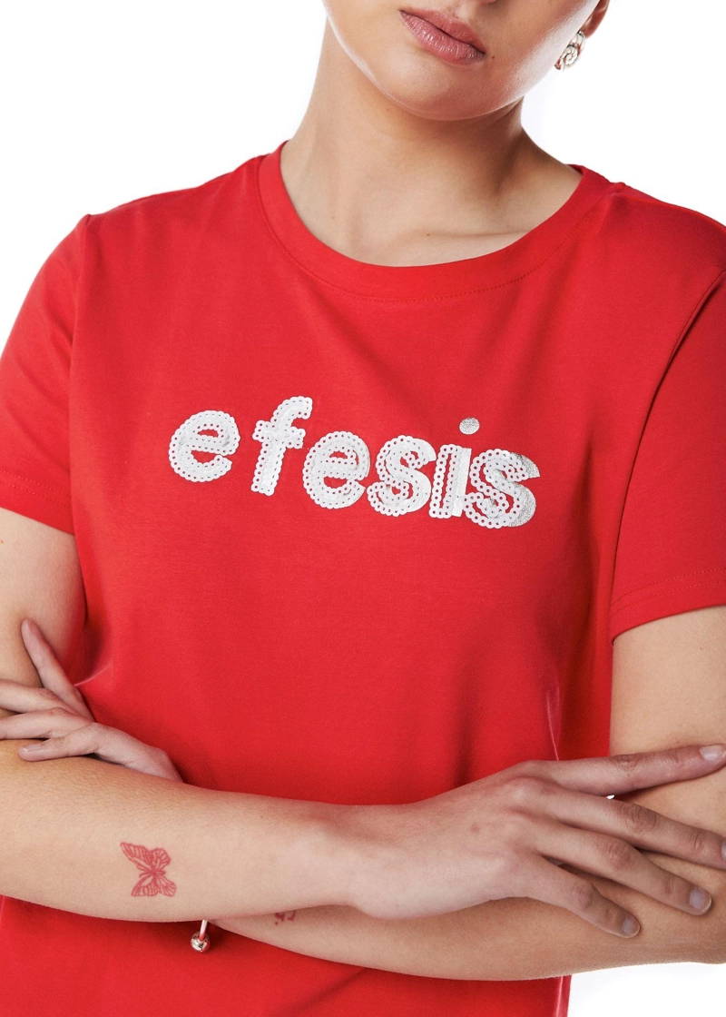 POLERA MILA REGULAR ESTAMPADO Y LENTEJUELAS ROJO EFESIS - 6
