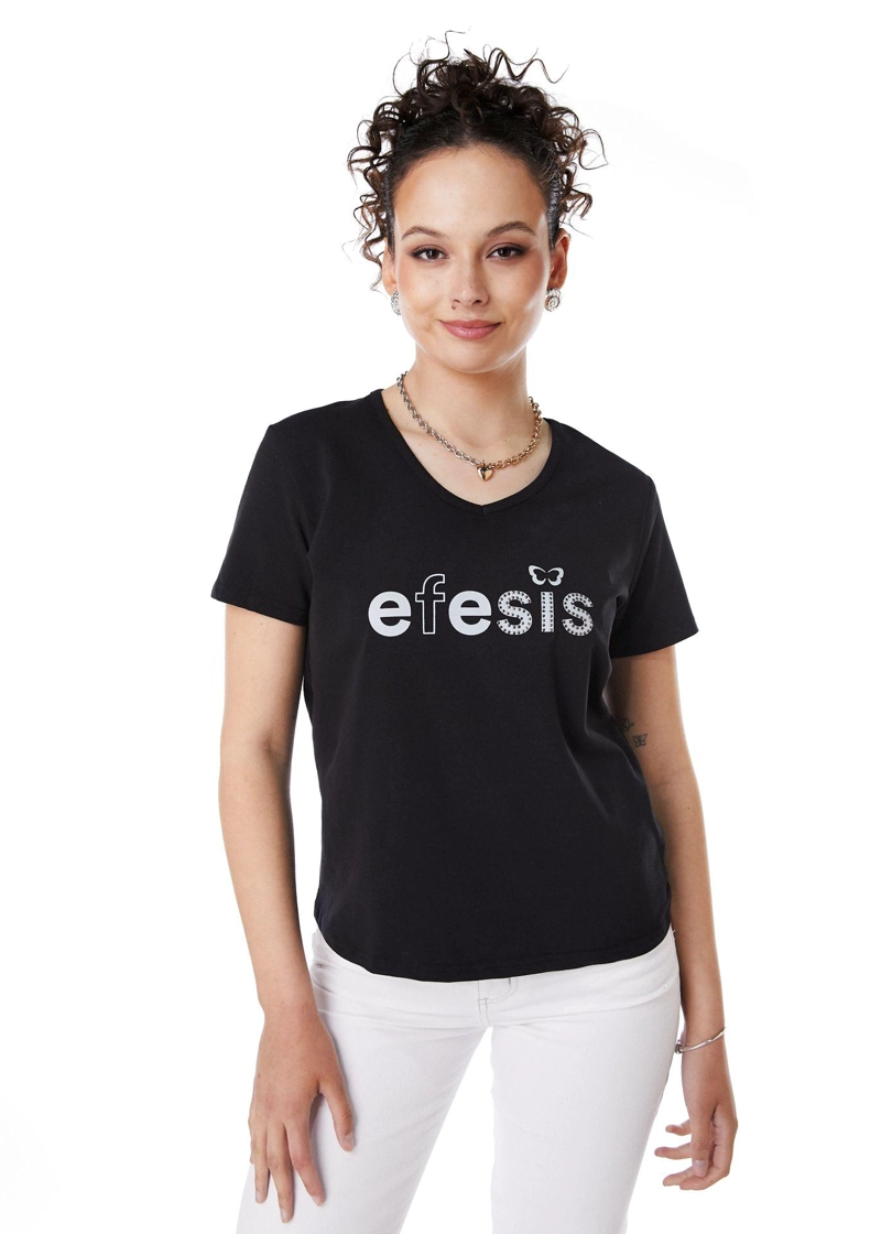 POLERA SARAI REGULAR ESTAMPADO Y TACHAS NEGRO EFESIS - 2