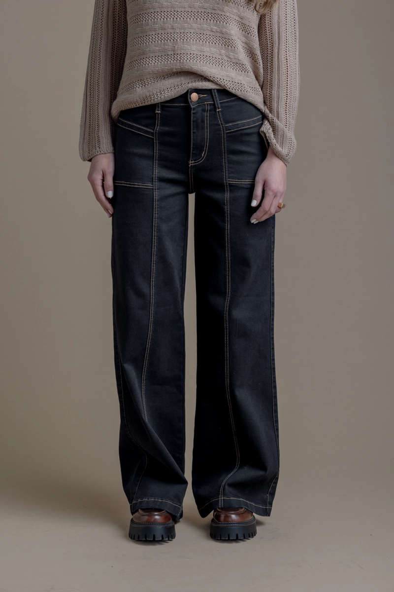 JEANS PIRAGI PALAZZO HILO CONTRATONO Y BOLSILLO INCRUSTADO NEGRO EFESIS - 4