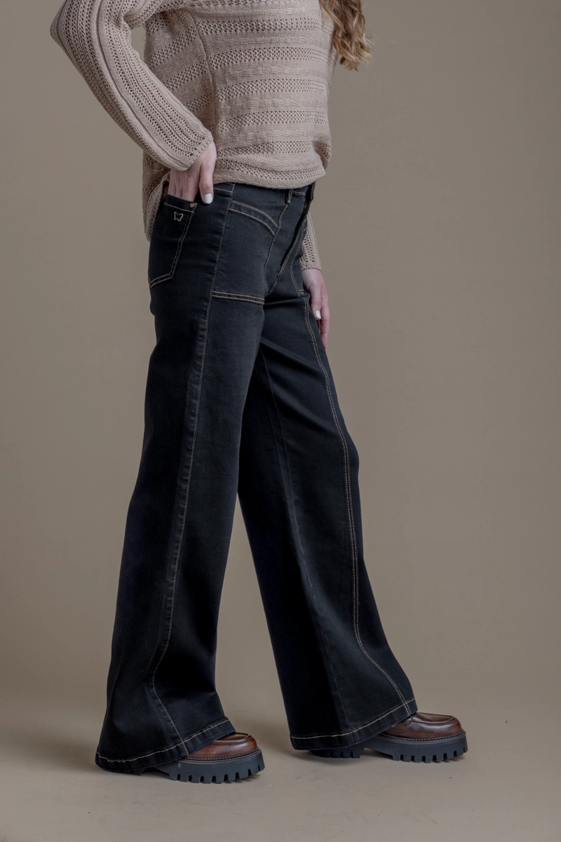 JEANS PIRAGI PALAZZO HILO CONTRATONO Y BOLSILLO INCRUSTADO NEGRO EFESIS - 5