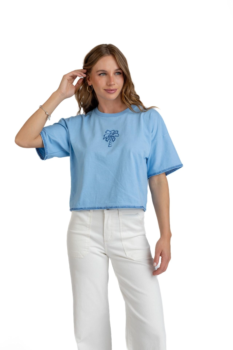 POLERA BIANCHI CROP OVERSIZE C/ BORDADO CELESTE EFESIS - 2