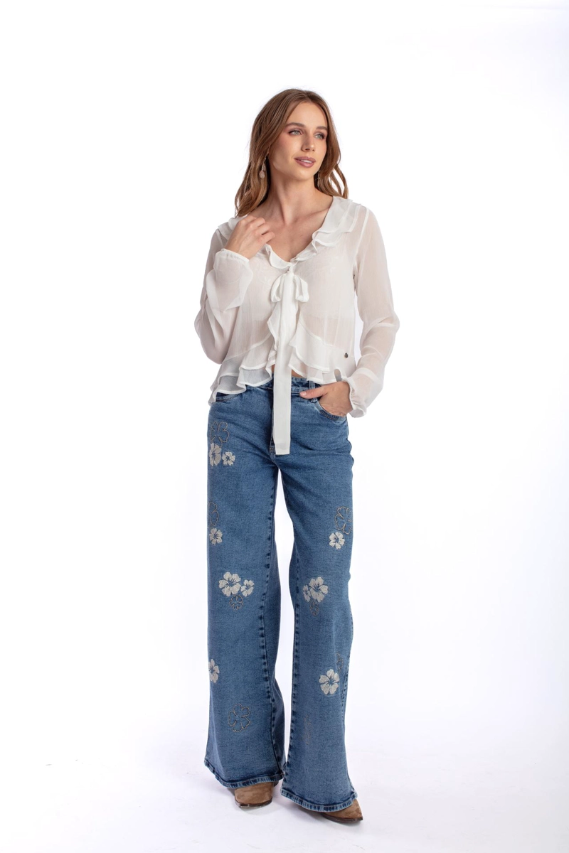 JEANS BERMELLON PALAZZO ESTAMPADO FLORES AZUL EFESIS - 1