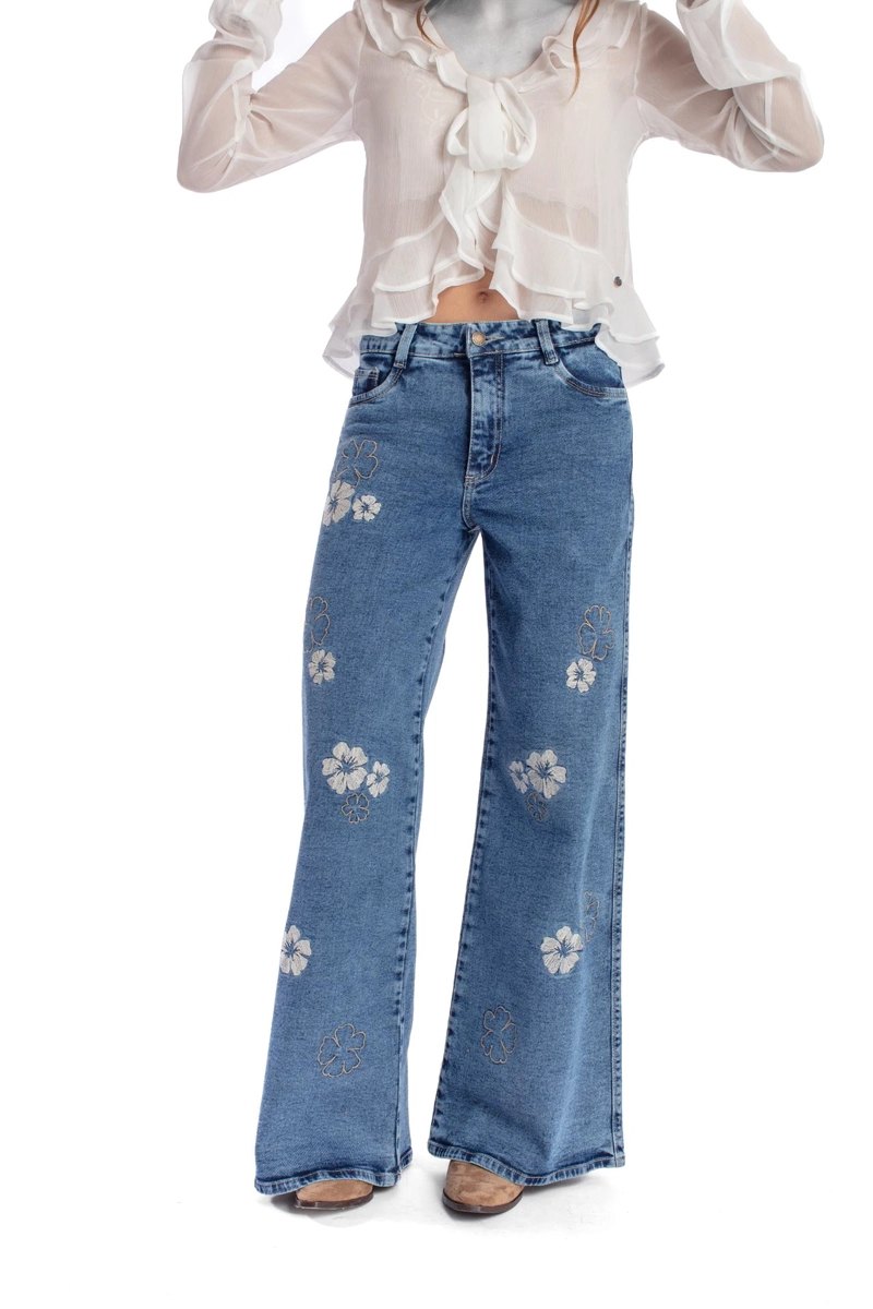 JEANS BERMELLON PALAZZO ESTAMPADO FLORES AZUL EFESIS - 2