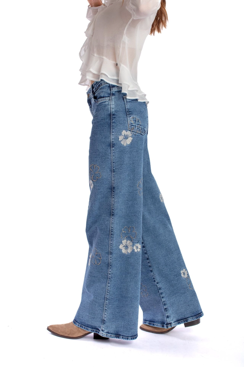 JEANS BERMELLON PALAZZO ESTAMPADO FLORES AZUL EFESIS - 3