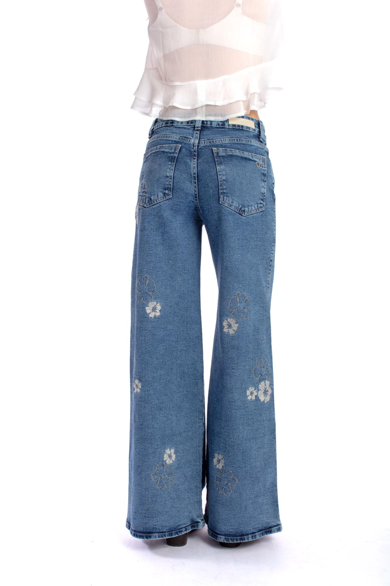 JEANS BERMELLON PALAZZO ESTAMPADO FLORES AZUL EFESIS - 4