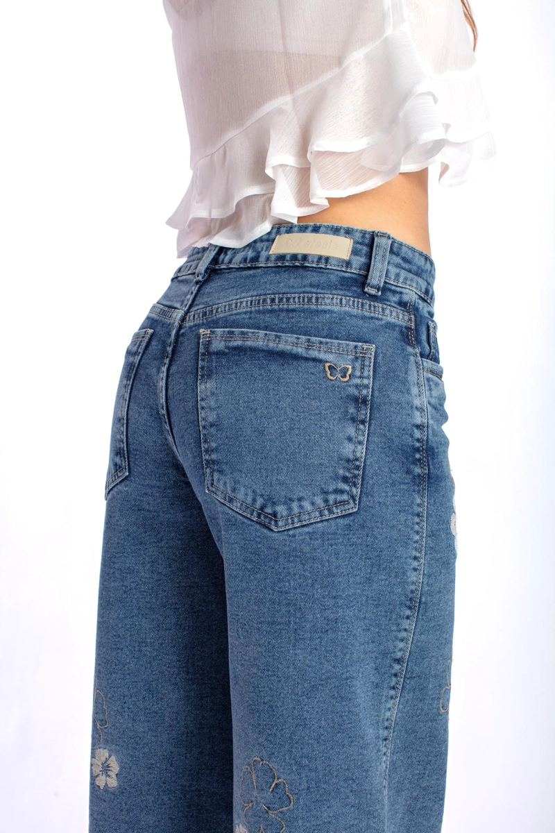 JEANS BERMELLON PALAZZO ESTAMPADO FLORES AZUL EFESIS - 5