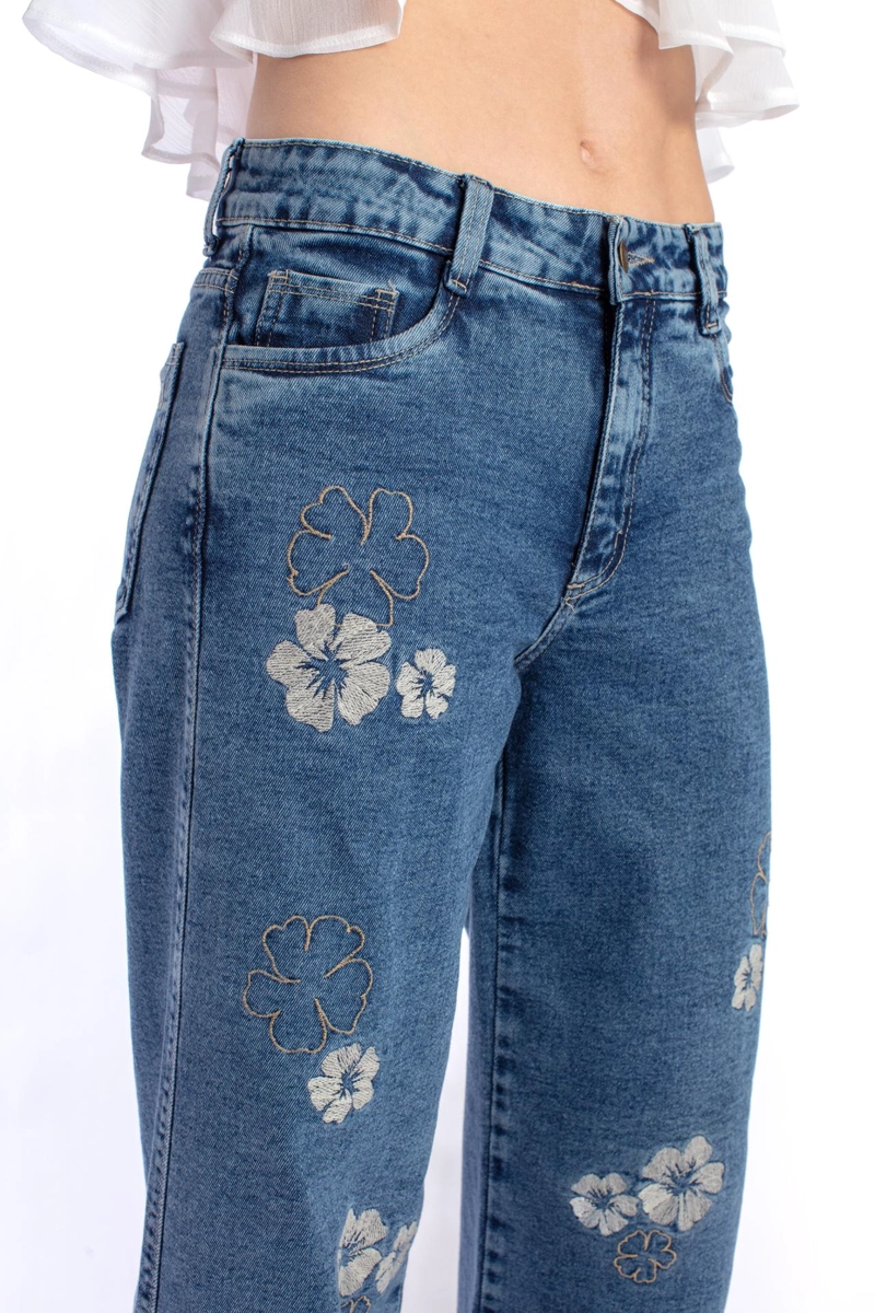 JEANS BERMELLON PALAZZO ESTAMPADO FLORES AZUL EFESIS - 6