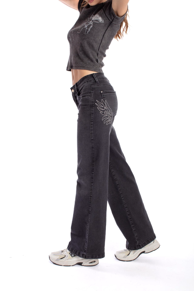 JEANS ANGEL WIDE BORDADO ALAS BOL TRASERO NEGRO EFESIS - 3