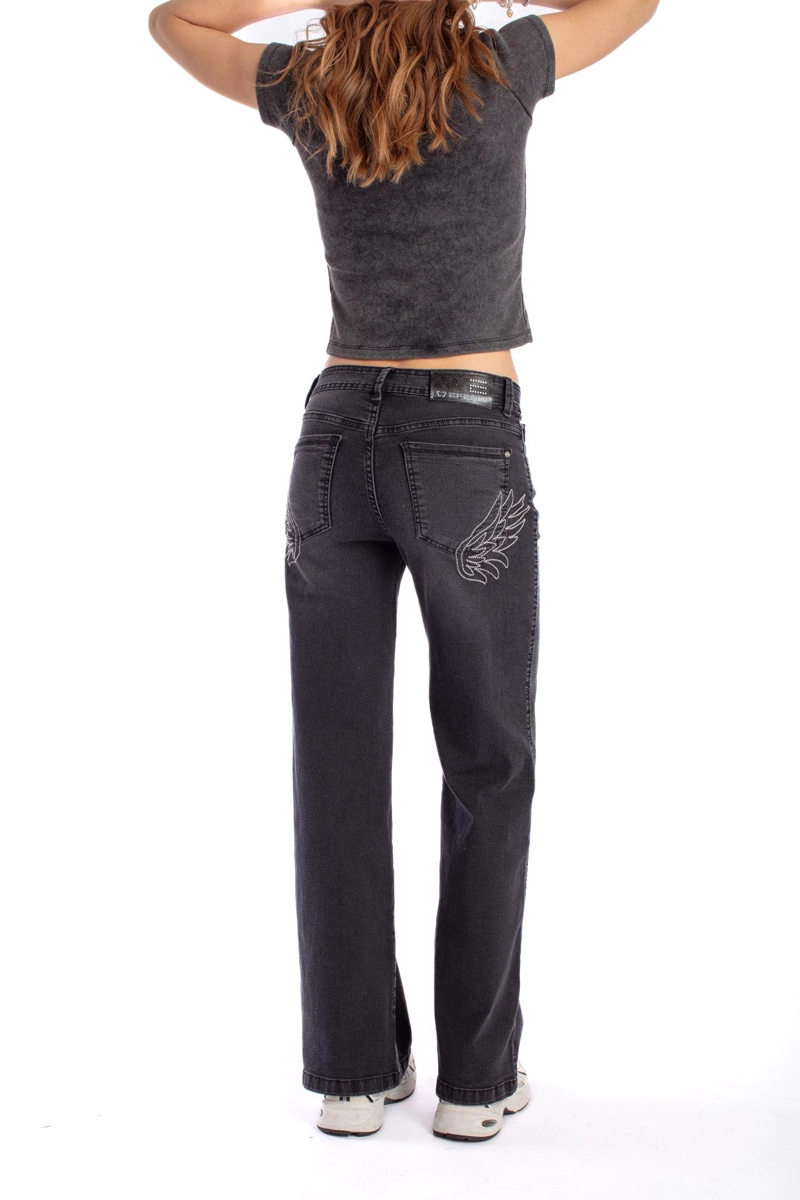 JEANS ANGEL WIDE BORDADO ALAS BOL TRASERO NEGRO EFESIS - 4