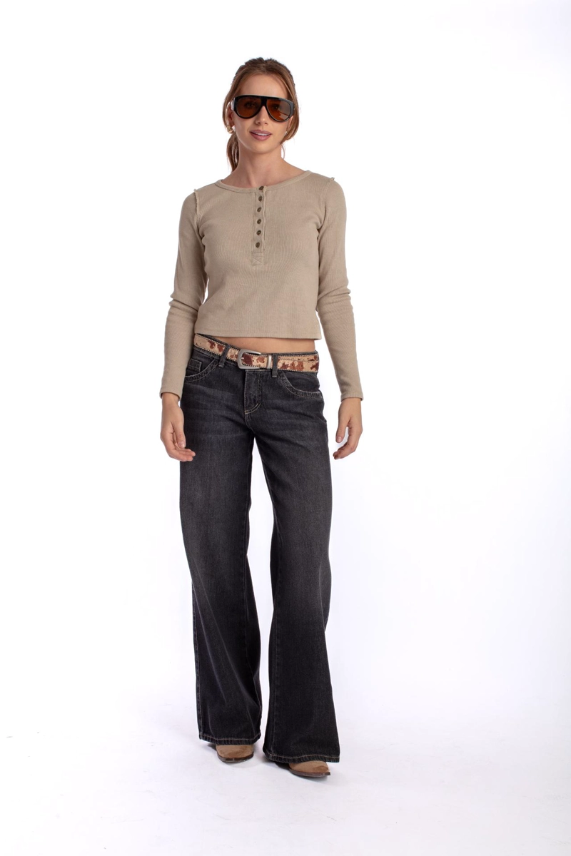 JEANS PUFF WIDE BOLSILLO CON ESTRELLAS NEGRO EFESIS - 1