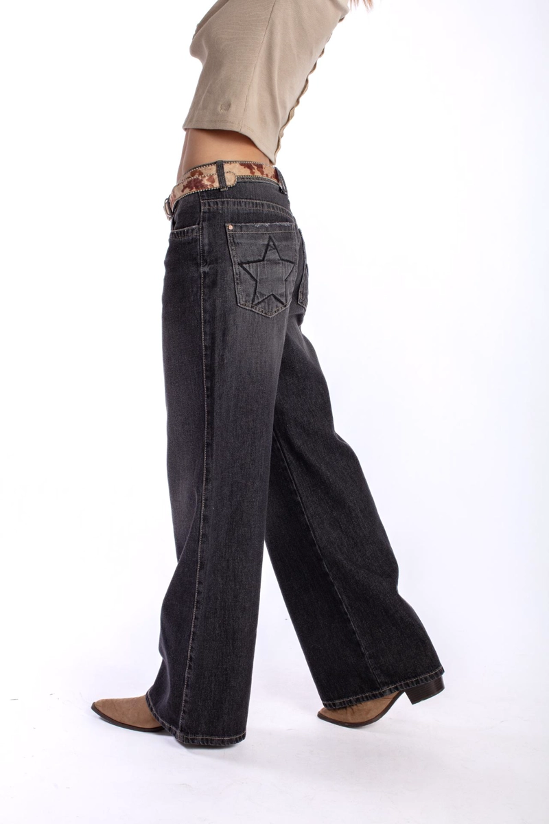 JEANS PUFF WIDE BOLSILLO CON ESTRELLAS NEGRO EFESIS - 3