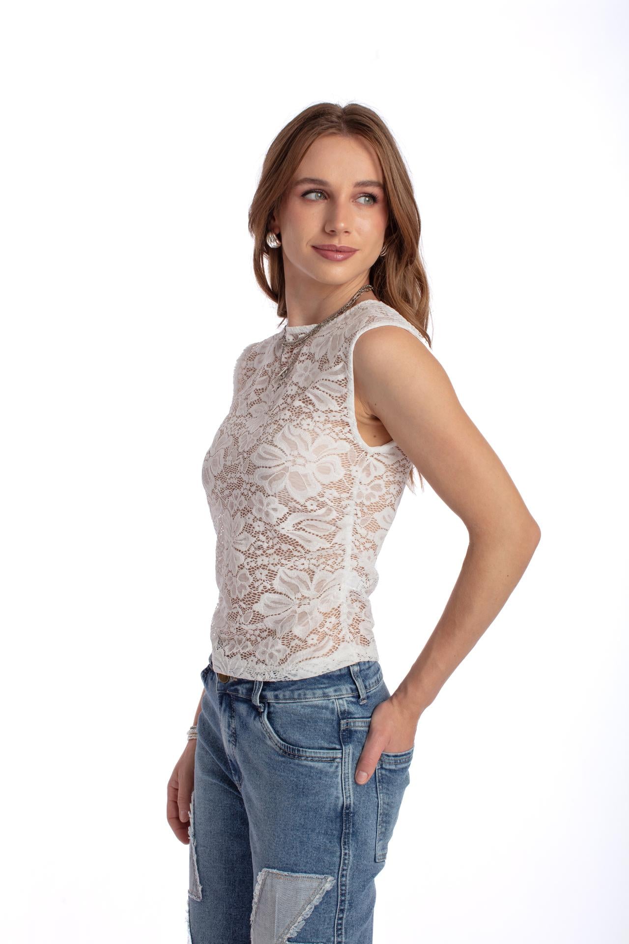 POLERA LACE REGULAR ENCAJE BLANCO EFESIS - 2