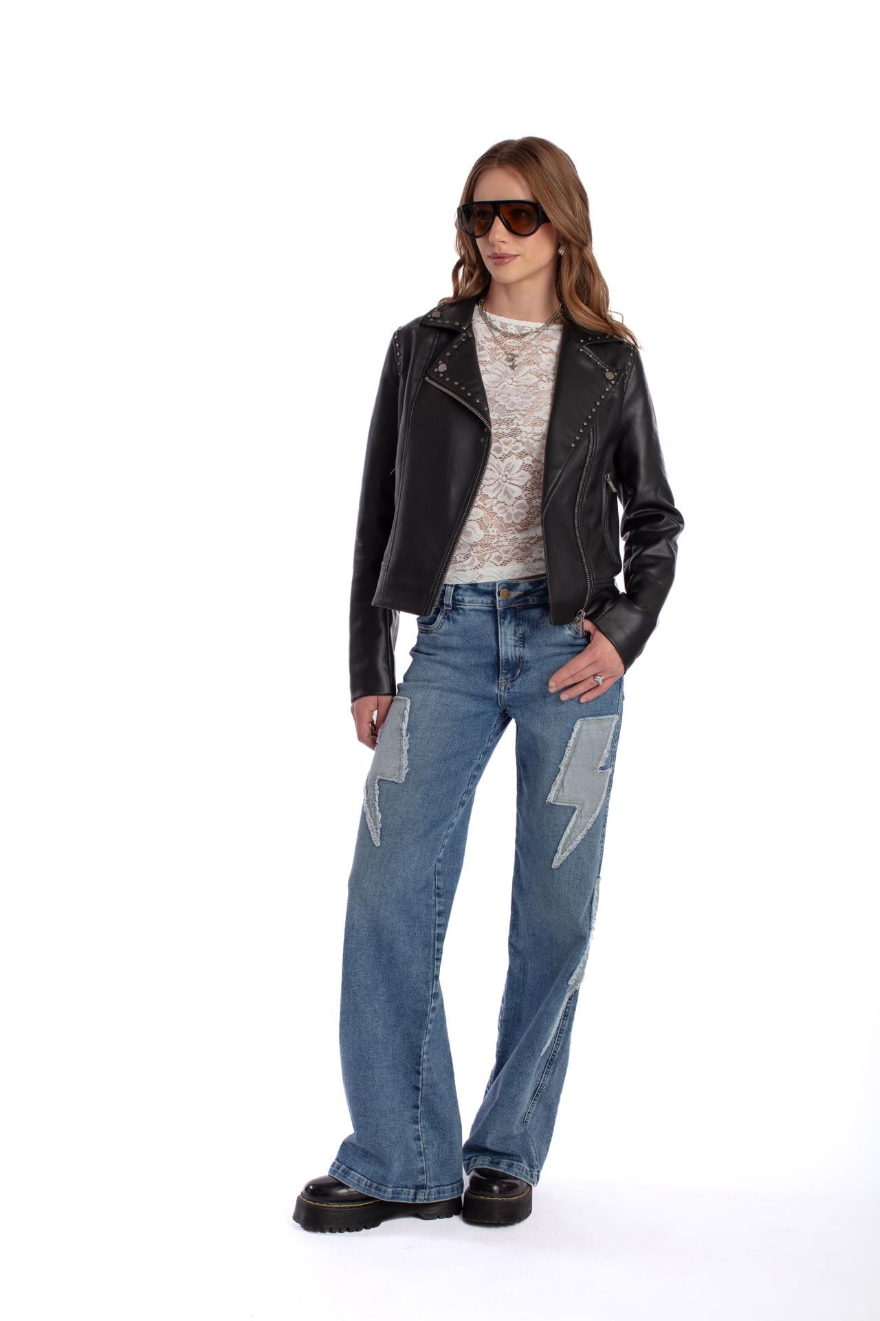 CHAQUETA ELIA BIKER PU TACHAS NEGRO EFESIS - 1