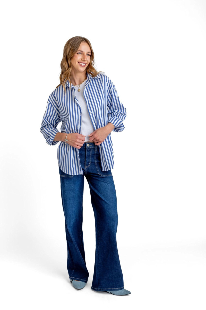 CAMISA STRIPE OVERSIZE LISTADA AZUL EFESIS - 1