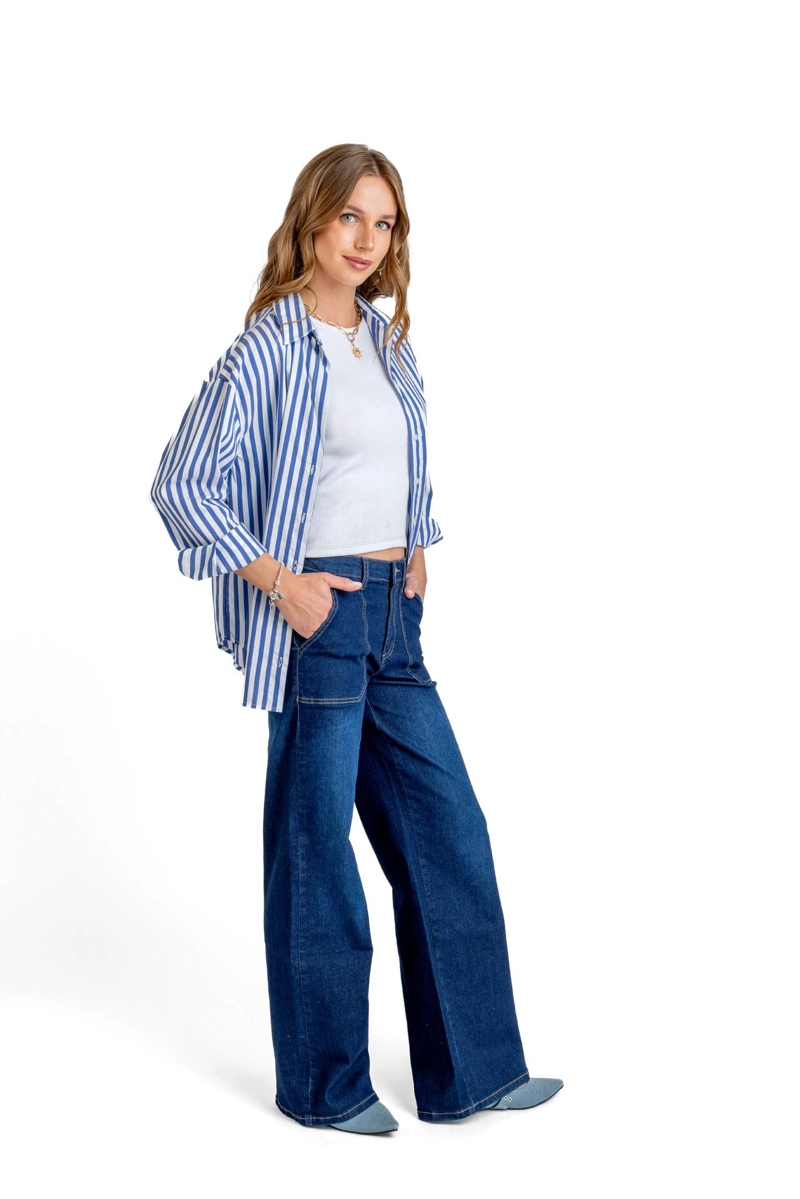 CAMISA STRIPE OVERSIZE LISTADA AZUL EFESIS - 2