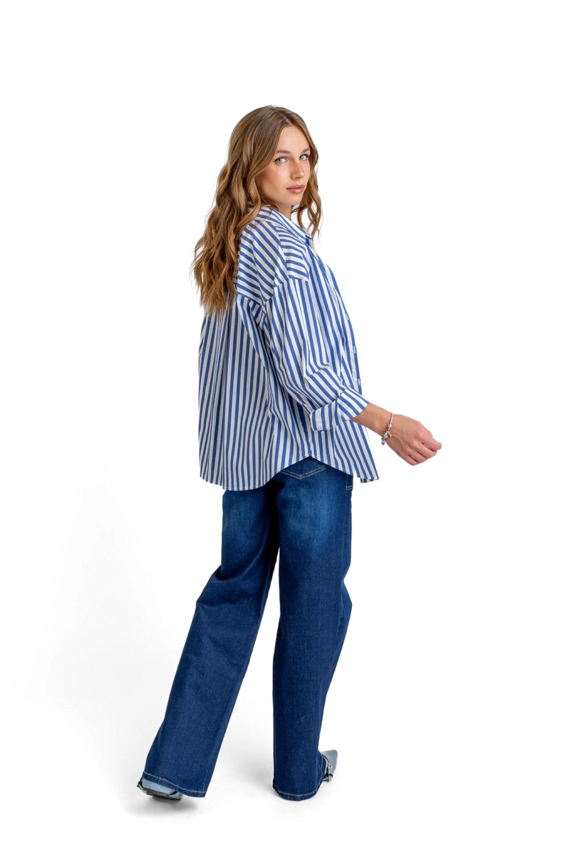 CAMISA STRIPE OVERSIZE LISTADA AZUL EFESIS - 4